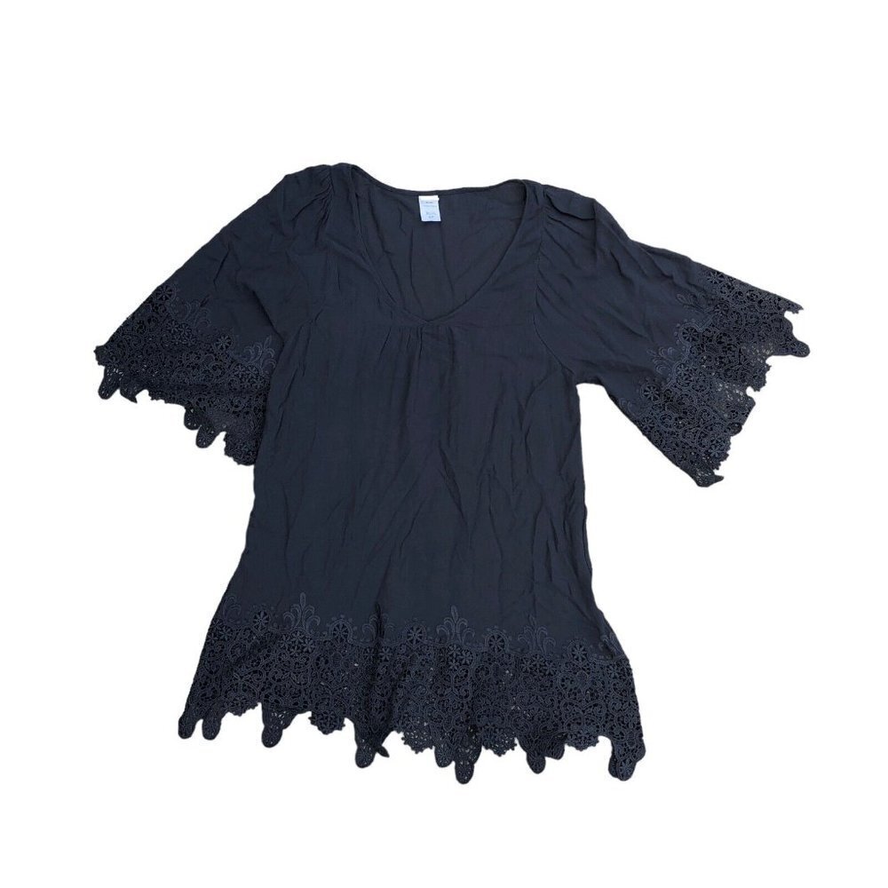 L*SPACE Lace Tunic Top Shirt Blouse Women's SMALL Black Lace Crochet Embroidered